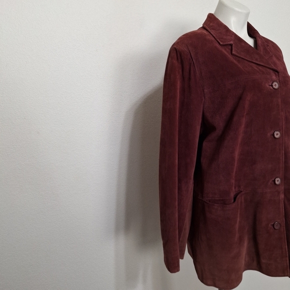 ISZ Leathers Vintage Y2K Burgundy Suede Front Pockets Longline Jacket Size L - Picture 5 of 11